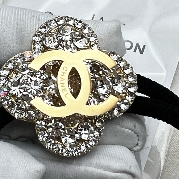 Hair Tie Beauty Chanel Or Wristband & Small Shopping Bag Gold CC Rhinestones - Picture 10 of 17
